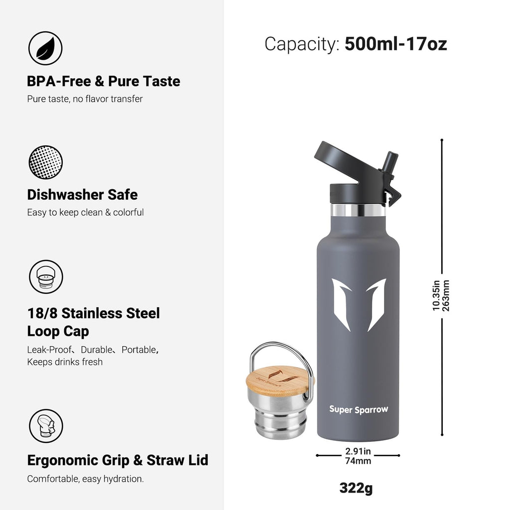 Sparrow Insulated Water Bottle W/Straw -Metal Water Bottles-500ml&750ml&1L