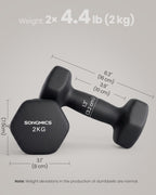 SONGMICS Hex Neoprene Dumbbells, 1/2/3/4/5KG Pair Weights for Fitness Training