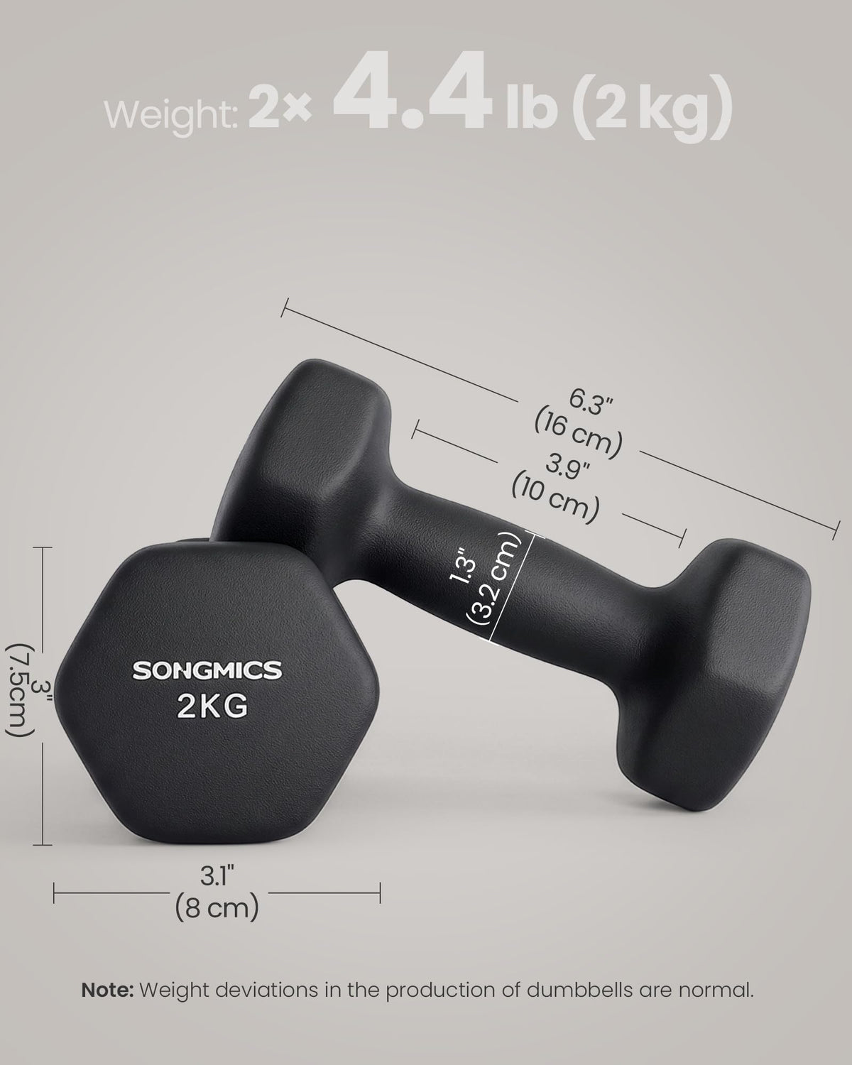 SONGMICS Hex Neoprene Dumbbells, 1/2/3/4/5KG Pair Weights for Fitness Training