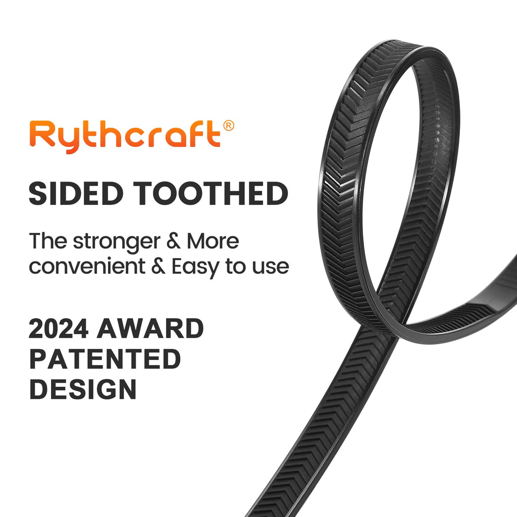 Rythcraft 12" Cable Zip Ties Heavy Duty, 200 LBS Test Tilted Tooth, 80 Pack