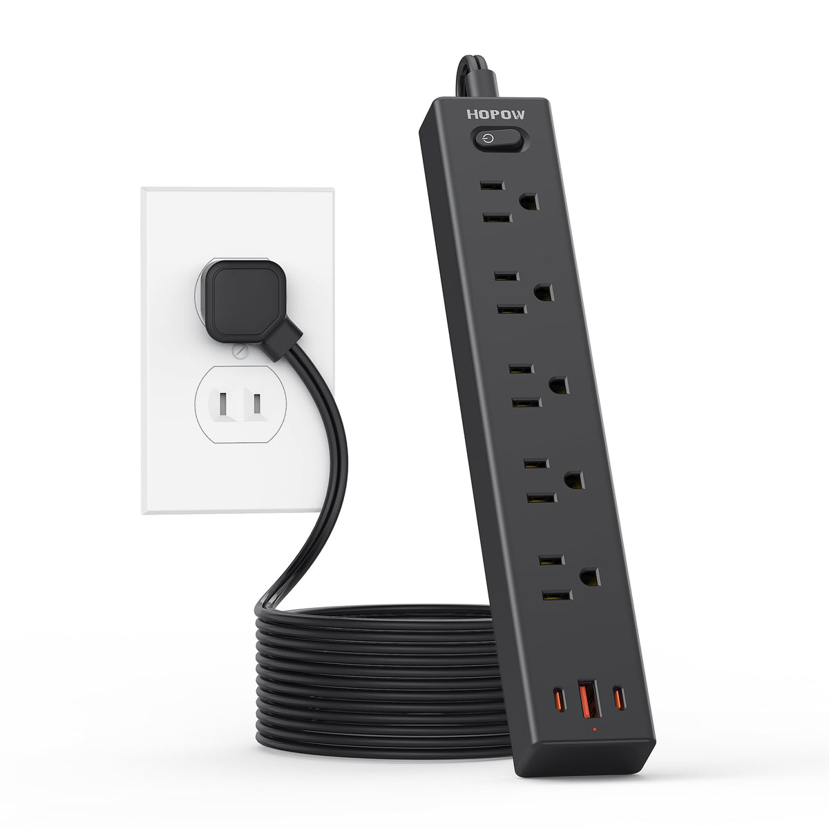 6FT Surge Protector Power Strip, 1700J, 5AC&1A2C, Flat Plug Extension Cord