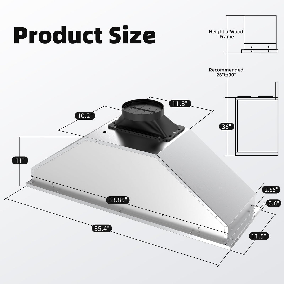 Range Hood Insert 30 inch,Stainless Steel Kitchen Vent Hood 600CFM,Built-in Kitchen Stove Hood w/Front Button Controls and Front LED Lights,Baffle Filters,Ducted/ductless Convertible Duct