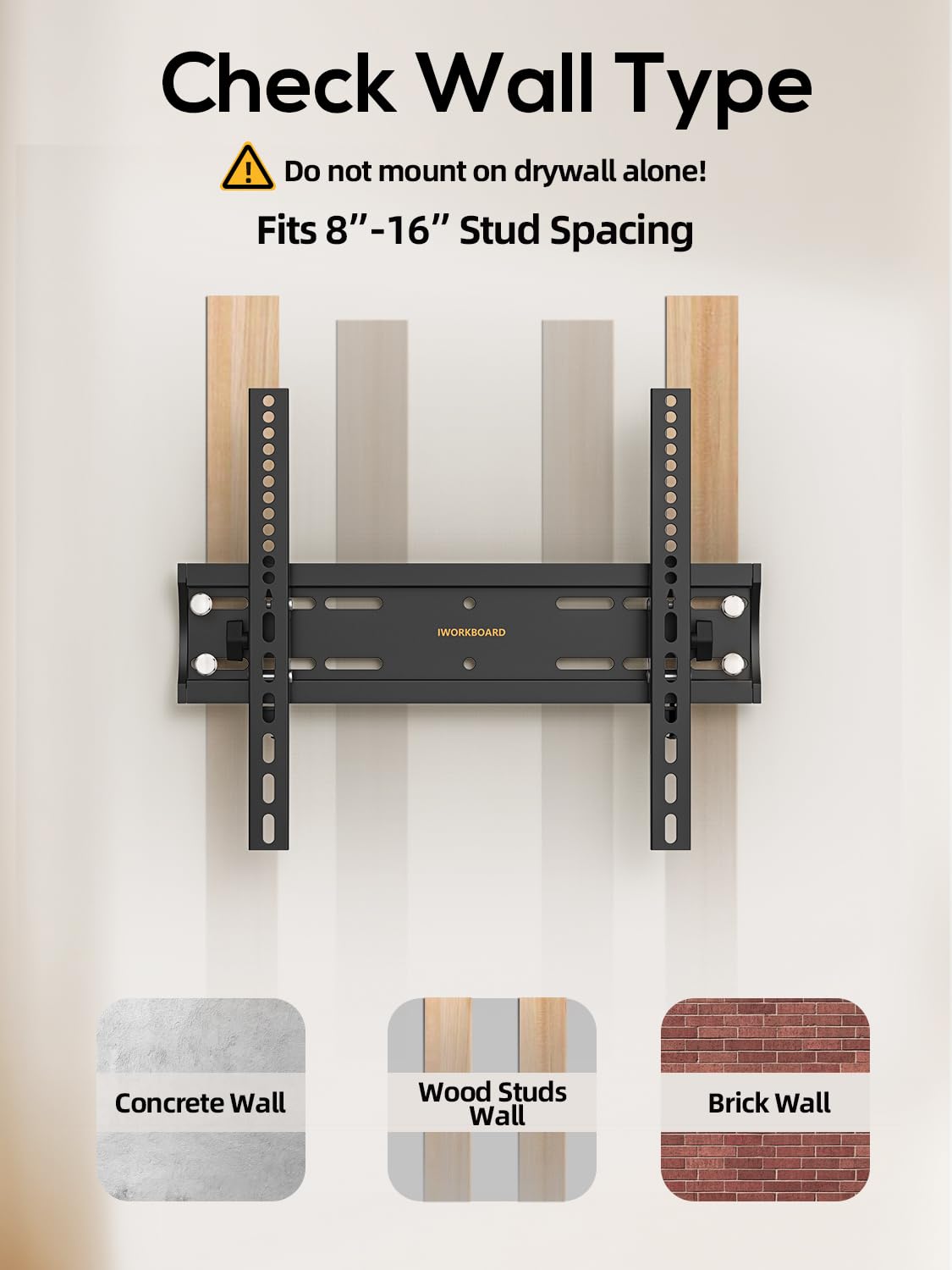IWORKBOARD 55 65 75 85 inch Tilting TV Wall Mount for 32-90 '' TVs, Low Profile TV Mount Bracket, Safe Lock & Quick Release,Max VESA 600x400mm, 24 inch Studs,132 lbs, Fit Most 55+ 75+ 85+ 86 TVs