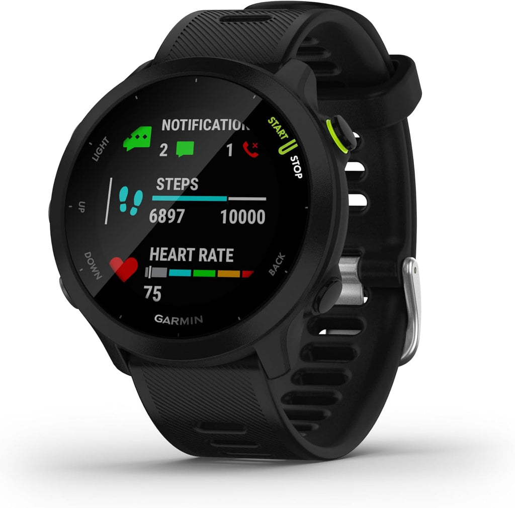 Garmin Forerunner 55 Easy to Use Lightweight GPS Running Smartwatch, Running and Training Guidance, Safety and Tracking Features included
