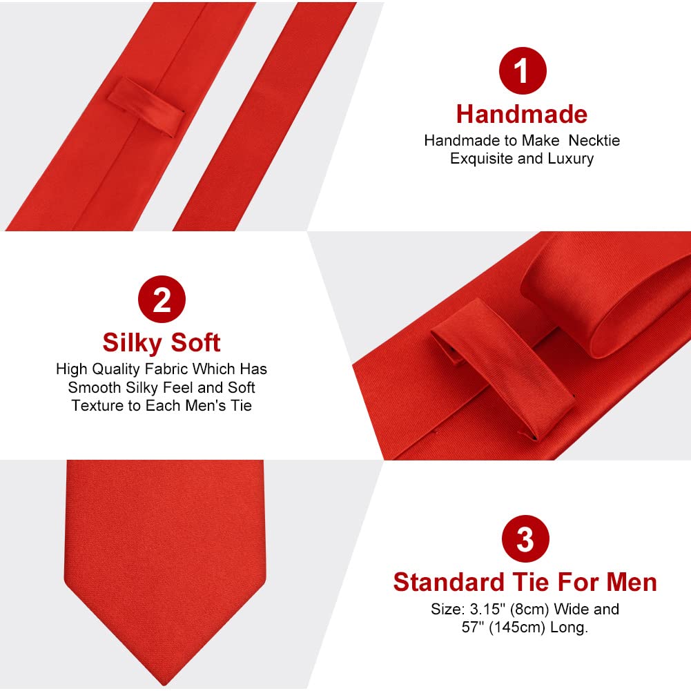 URAQT Men Solid Satin Necktie, 8cm Classic Formal Tie