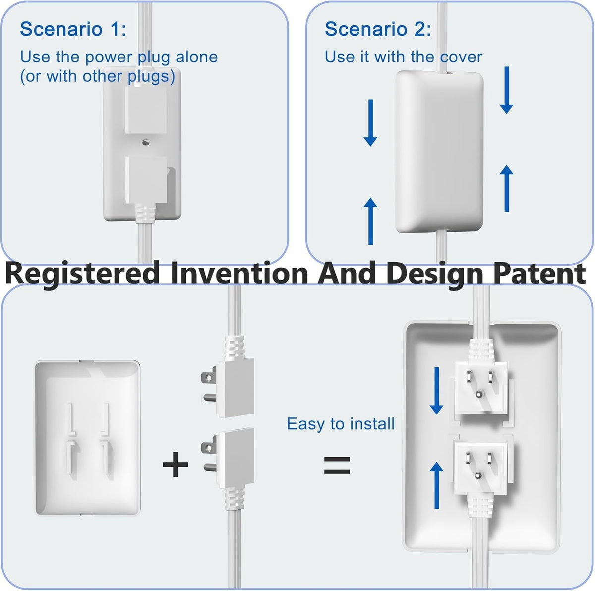 CABOCASA 3FT Flat Plug Extension Cord Power Strip 3 Outlets White Upward