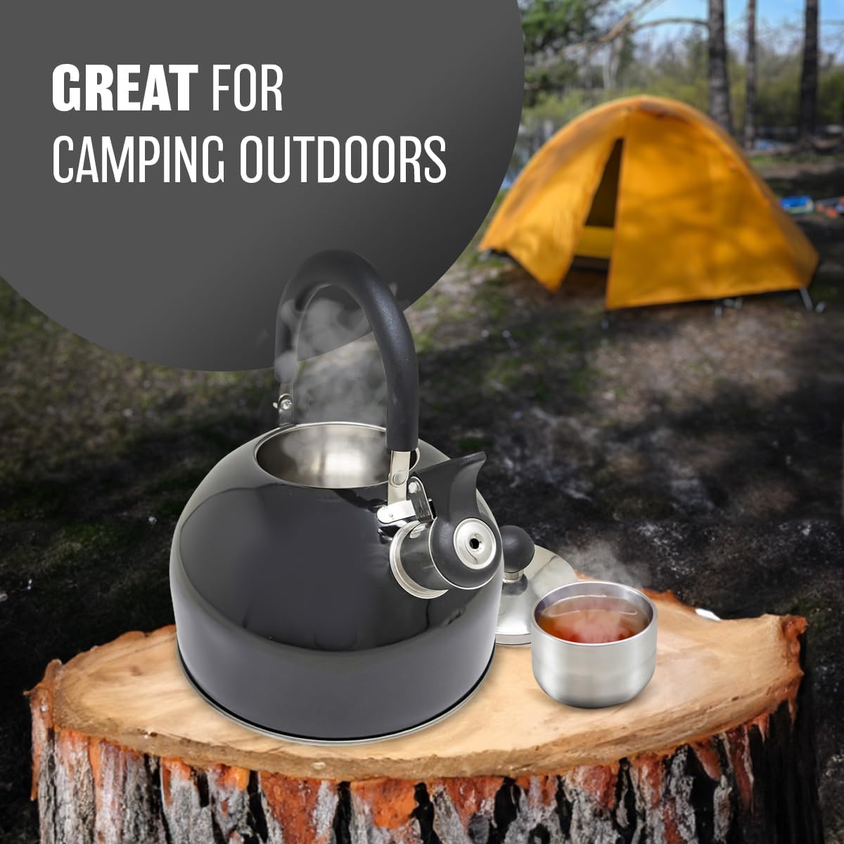 2.5L Stainless Steel Whistling Kettle - Suitable for Fishing, Camping, Hiking, Indoor & Outdoor | Camping Kettle for Gas Stove, Electric Stove, Camp Fire | Lightweight, Fast Boil, Phenolic Handle