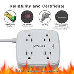 6 Ft Surge Protector Power Strip - YISHU 8 Widely Outlets with 4 USB Ports, 3 Side Outlet Extender with 6 Feet Flat Extension Cord, Ultra Flat Plug, Wall Mount, Desk USB Charging Station, ETL, Black