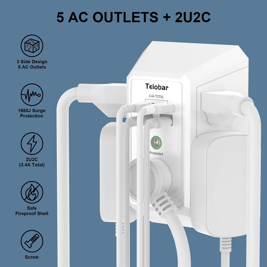 Multi Plug Wall Outlet Surge Protector with 6-Outlet & 4 USB Ports(2USB-C)
