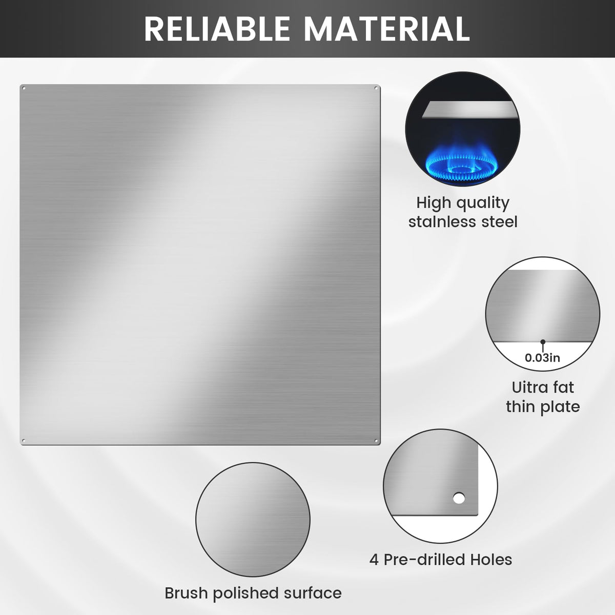 12"x29.5" Stainless Steel Backsplash - Ultra Flat & Easy to Clean, Protect Wall from Splash & Stain - Kitchen Stove Backsplash Panel for Oven & Range Hood with Pre-Drilled Holes