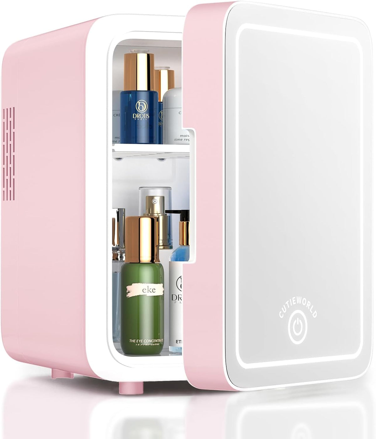 CUTIEWORLD Skincare Fridge - 4L Makeup Fridge for Refrigerating Makeup, Skincare and Food, Mini Fridge for Bedroom, Office and Car, Cooler and Warmer, Beverage Cooler, Leather Pink