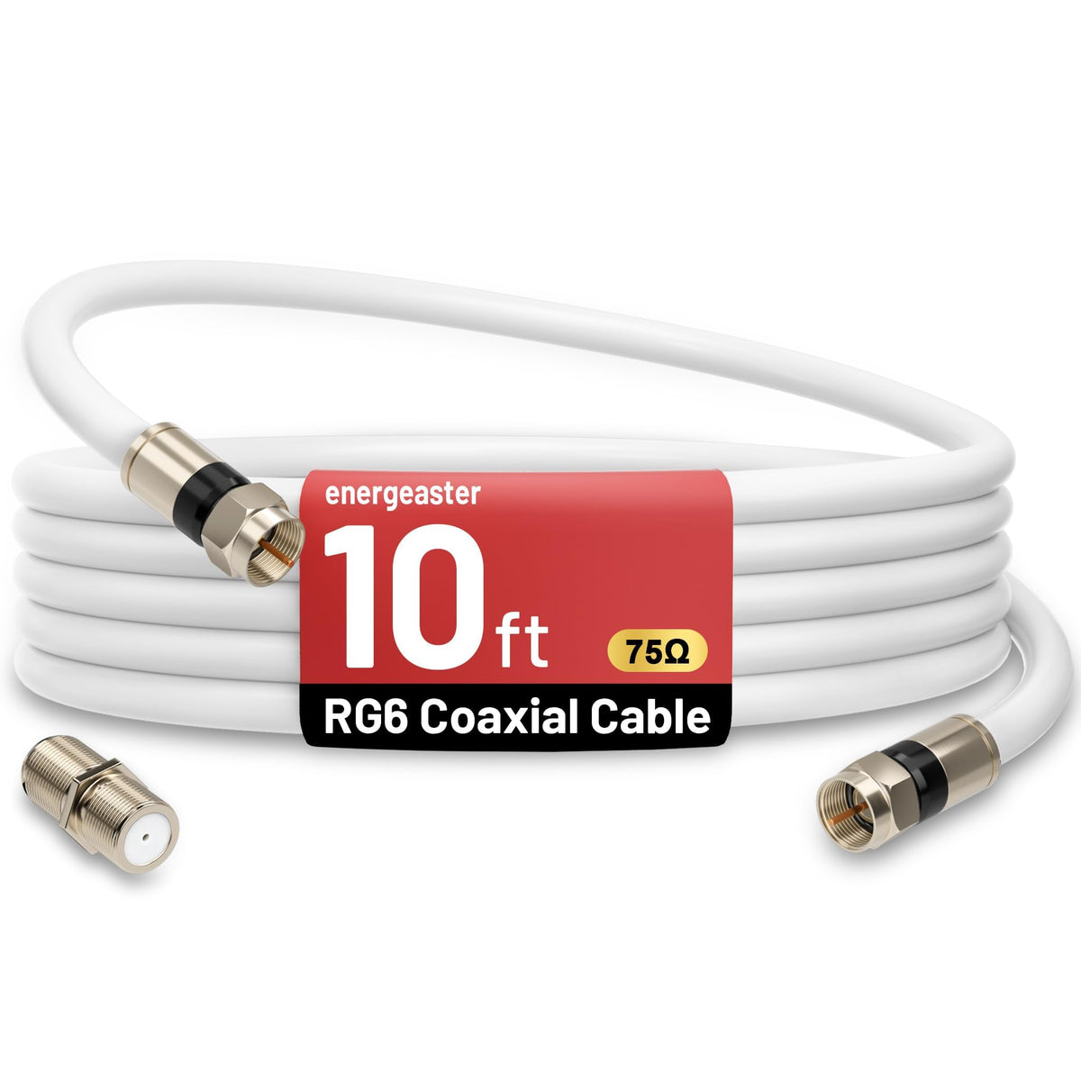 energeaster 10FT RG6 Coaxial Cable with Waterproof Rubber Boot, Black