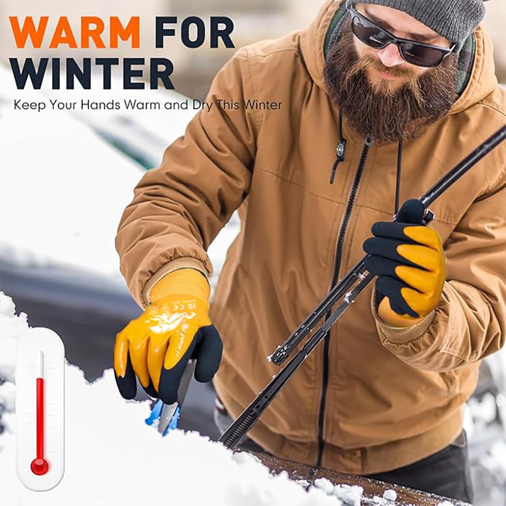 Winter Work Gloves Thermal Fleece Liner Waterproof Coating Superior Grip for Cold Weather Car Washing Gardening Fishing Multipurpose