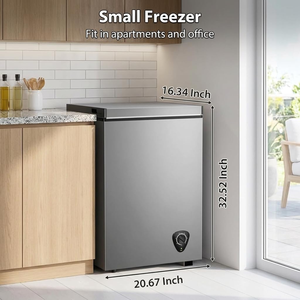 LifePlus Chest Freezer - 3.5 Cubic Feet Compact Deep Freezer Small Freezer 7 Adjustable Temperature with Removable Basket, Energy Saving Super Quiet for Garage, Office, Kitchen, or Apartment, Gray
