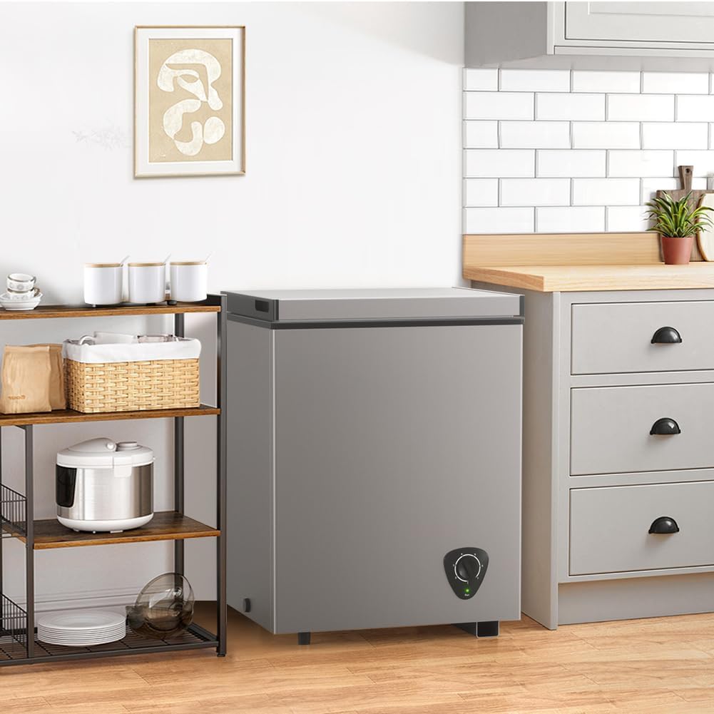 4.0 Cu.Ft Chest Freezer - 7-Temp Adjustable Deep Freezer, Ultra Quiet, Energy Saving, Removable Basket, Compact Small Deep Freezer for Apartments/Garage/Office/Kitchen, Gray