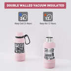 Exllena Insulated Black Water Bottles 750ml with Clip, Double Wall Vacuum Drinks Bottle Keeps Drinks Cold 24 Hrs/Hot 12 Hrs, Stainless Steel Water Bottle BPA Free