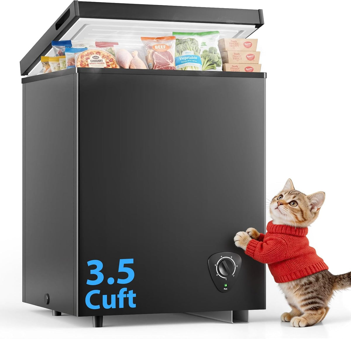 4.0 Cu.Ft Chest Freezer - 7-Temp Adjustable Deep Freezer, Ultra Quiet, Energy Saving, Removable Basket, Compact Small Deep Freezer for Apartments/Garage/Office/Kitchen, Gray