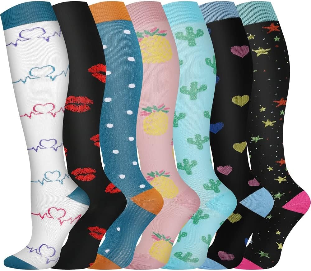 Compression Socks, (2/4/6/7 Pairs) for Men & Women 15-20 mmHg is Best for Athletics, Running, Flight Travel, Support