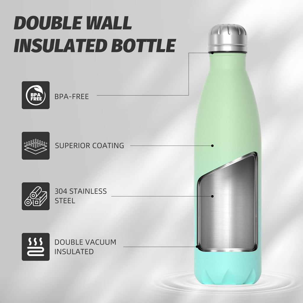 Stainless Steel Insulated Water Bottle, WATERSY Double Walled Metal Vacuum Flask Keep 24 Hrs Cold & 12 Hrs Hot Thermal Metal Sports Bottles 500ml BPA Free for Outdoor, Work, Gym, School (Black)
