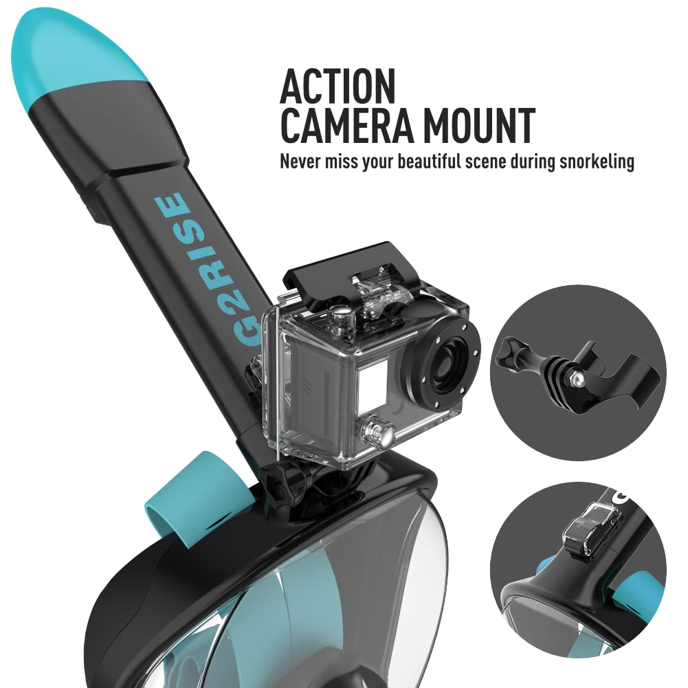 G2RISE SN01 Full Face Snorkel Mask with Detachable Camera Mount, Anti-Fog and Foldable Design, Advanced Breathing System for a Safe Adults/Kids Snorkeling Experience