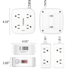 6 Ft Surge Protector Power Strip - YISHU 8 Widely Outlets with 4 USB Ports, 3 Side Outlet Extender with 6 Feet Flat Extension Cord, Ultra Flat Plug, Wall Mount, Desk USB Charging Station, ETL, Black