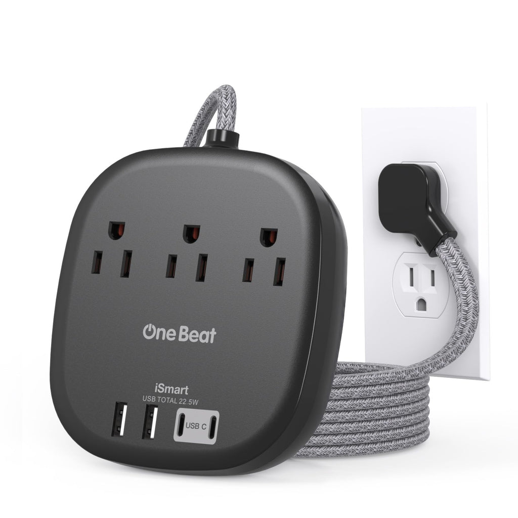 Travel Essentials, 22.5W/4.5A Flat Plug Power Strip, 6 Ft Extension Cord