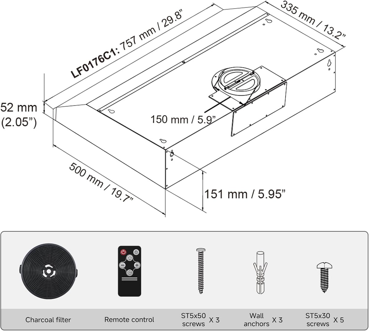 AMZCHEF 30" Under Cabinet Range Hood, 750CFM Stainless Steel Vent Hood