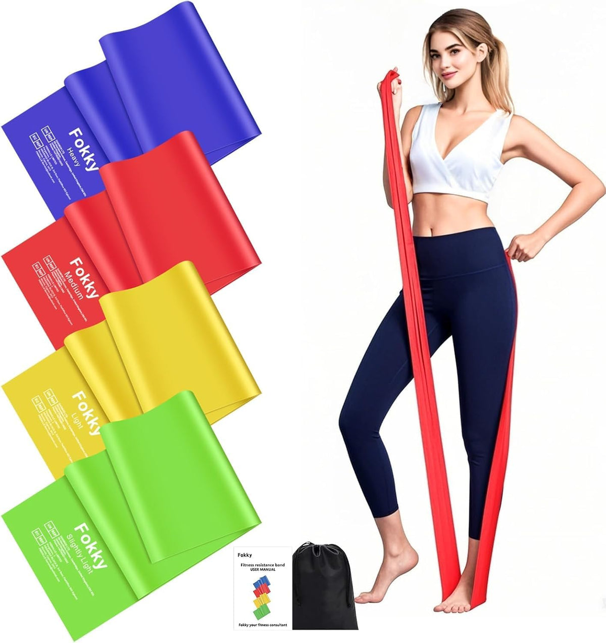 Fokky 2M Resistance Bands, Exercise Band with 4 Different Resistance Levels