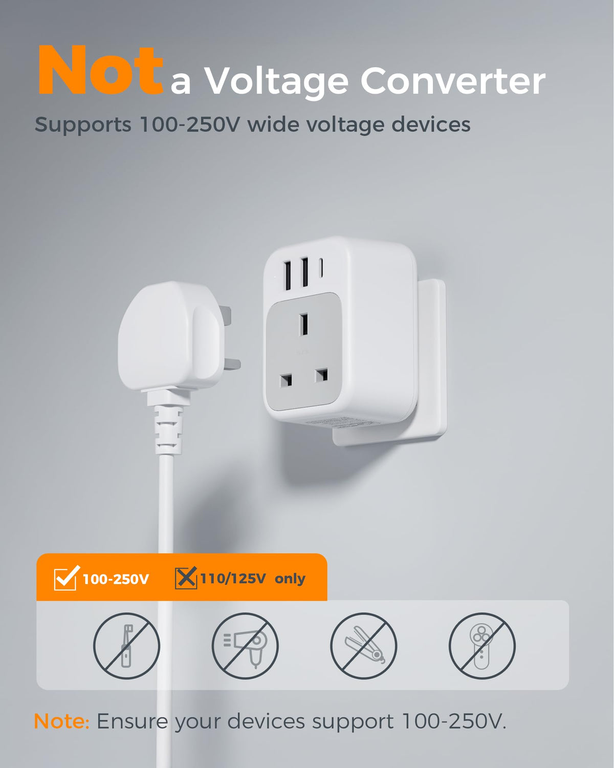 TESSAN UK to US Plug Adaptor 2 Pack, Type B USA Travel Adapter with USB C