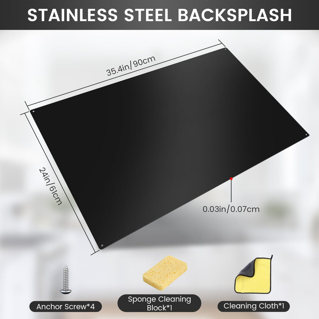 12"x29.5" Stainless Steel Backsplash - Ultra Flat & Easy to Clean, Protect Wall from Splash & Stain - Kitchen Stove Backsplash Panel for Oven & Range Hood with Pre-Drilled Holes