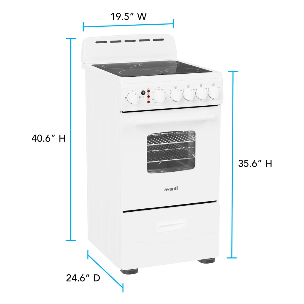 Avanti 20-Inch Freestanding Electric Range with Ceramic Glass Cooktop, in Black (CERU200P1B)