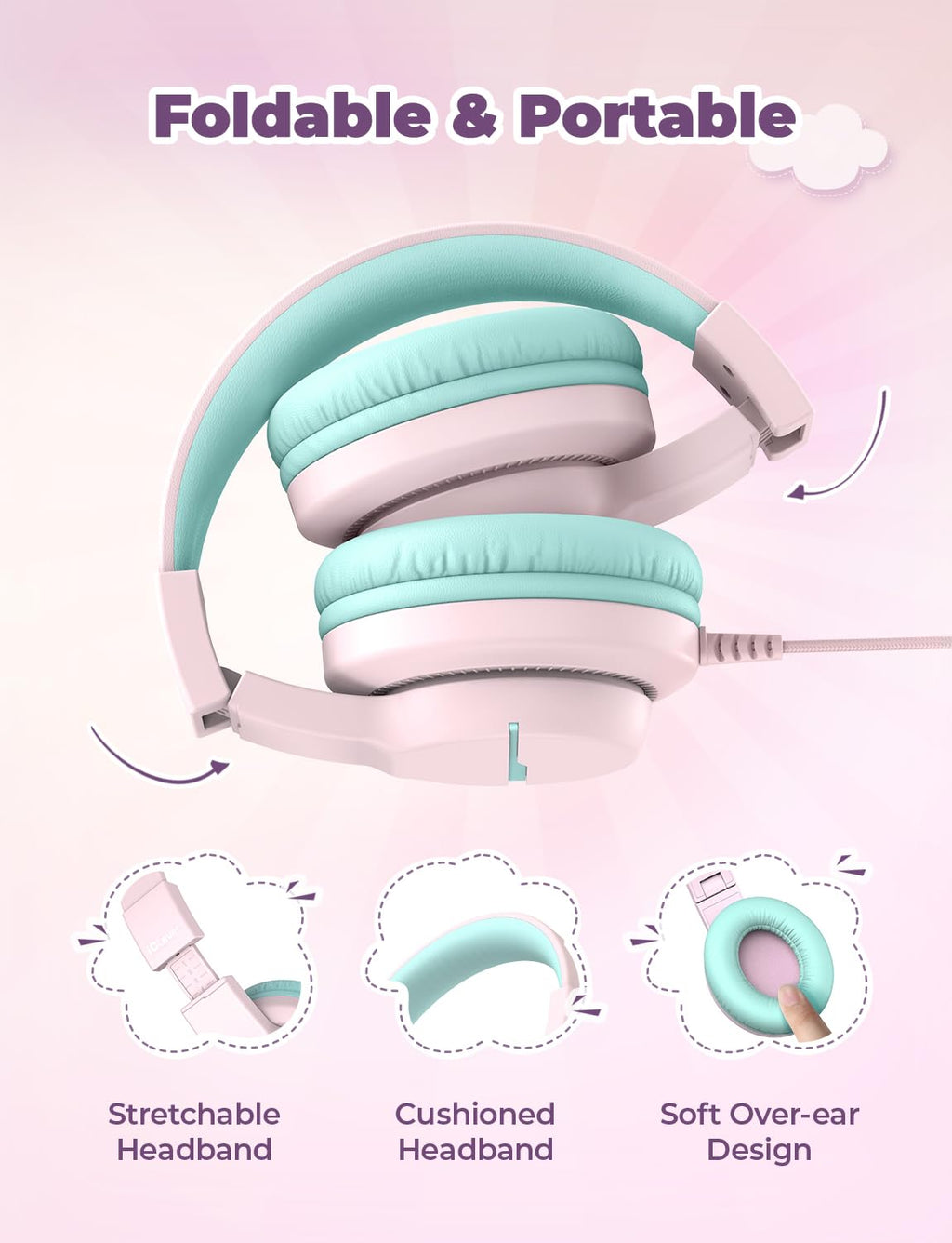 iClever HS19 Kids Headphones with Cord, Toddler Headphones for Boys Girls