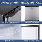 BANGSON 1.1 Cu.ft Upright Mini Freezer for Dorms Apartment, Silver