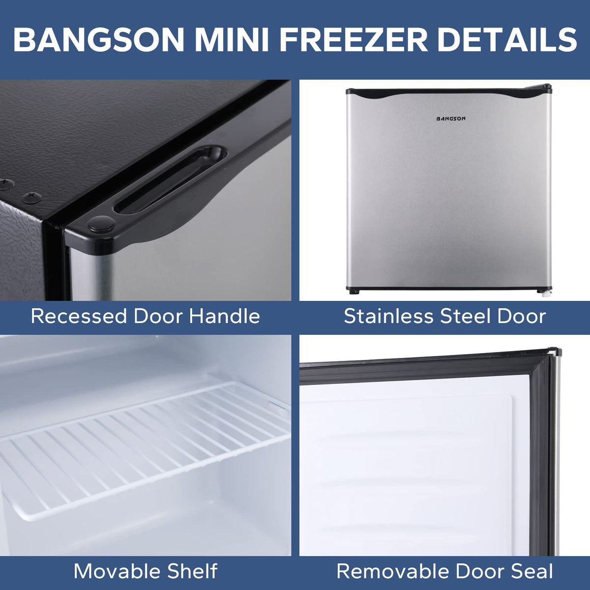 BANGSON 1.1 Cu.ft Upright Mini Freezer for Dorms Apartment, Silver