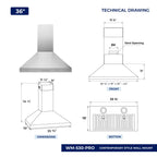 Hauslane Wall Mount Range Hood 30 Inch Convertible 350-750 CFM Low Noise