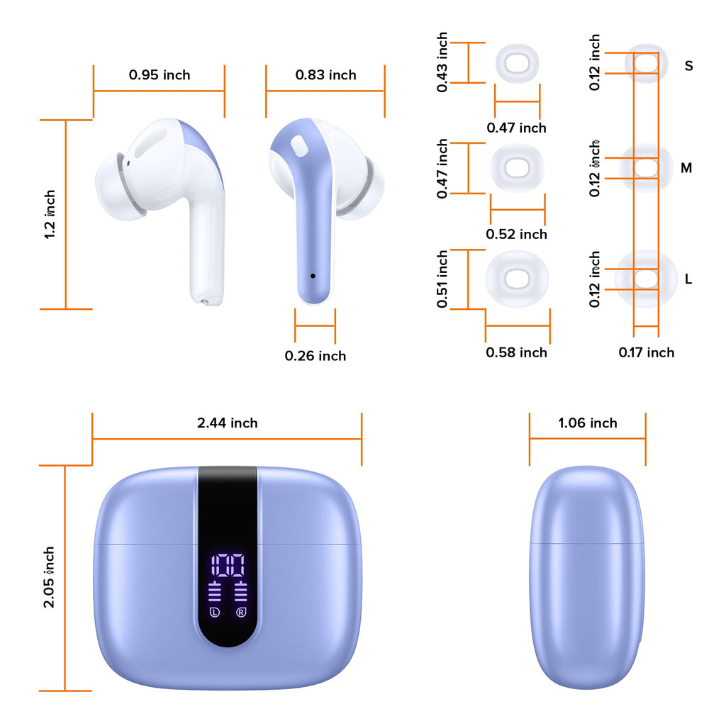 TAGRY Bluetooth Headphones True Wireless Earbuds 60H Playback LED Power Display Earphones with Wireless Charging Case IPX5 Waterproof in-Ear Ear buds with Mic for TV Smart Phone Laptop Computer Sports