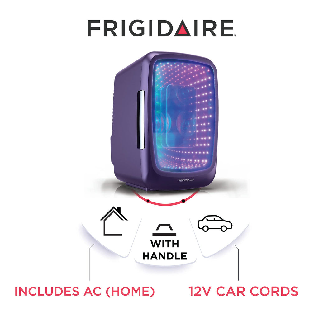 Frigidaire Gaming Light Up Mini Beverage Refrigerator, 6 can, 4 liters, Cooler with large see through door and LED lights Perfect for Gaming Experience, Home, Office, or Cars.12V Charger (Blue)
