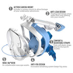 G2RISE SN01 Full Face Snorkel Mask with Detachable Camera Mount, Anti-Fog and Foldable Design, Advanced Breathing System for a Safe Adults/Kids Snorkeling Experience