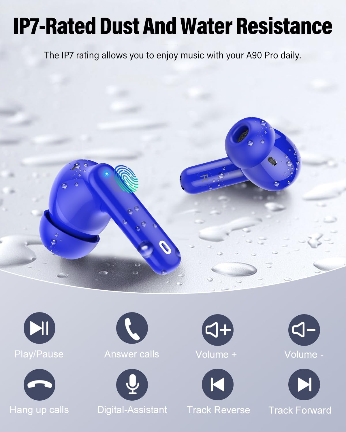 Wireless Earbuds, Bluetooth 5.4 Headphones Bass Stereo/Clear Calls, White