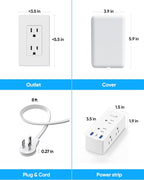 Olcorife Flat Extension Cord with Outlet Cover, Flat Plug Power Strip with 6 Outlets and 3 USB Ports, 8 FT Cord Hidden Outlet Extender for Tight Spaces