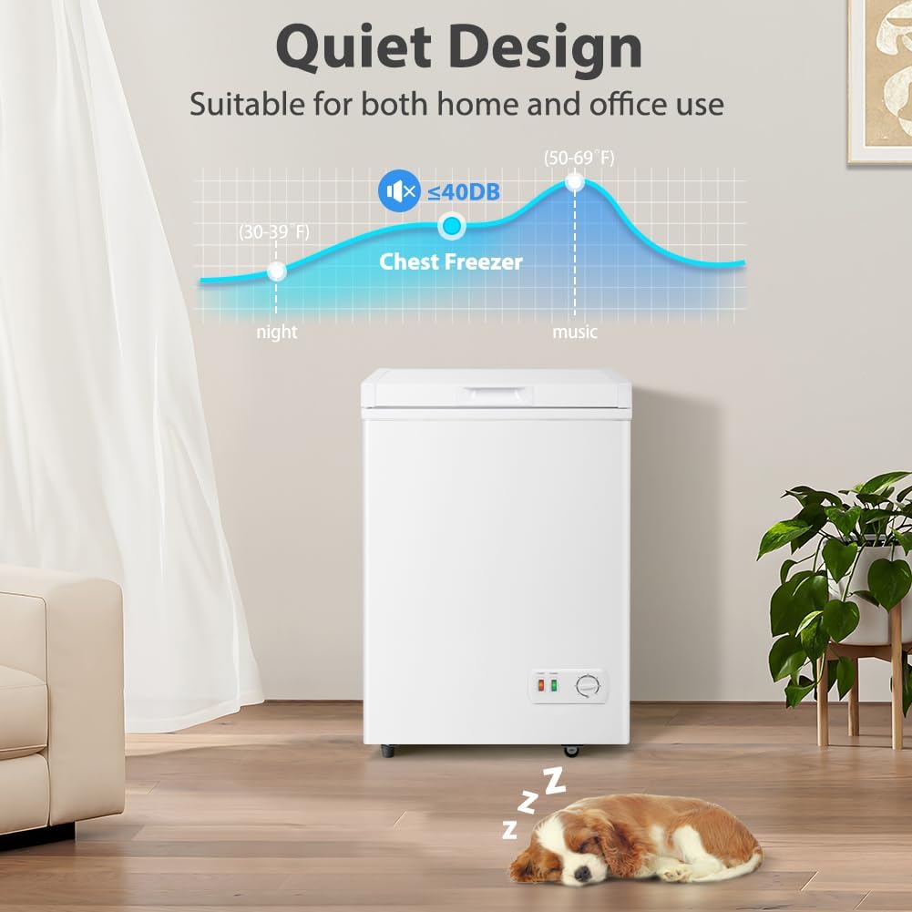 4.0 Cu.Ft Chest Freezer - 7-Temp Adjustable Deep Freezer, Ultra Quiet, Energy Saving, Removable Basket, Compact Small Deep Freezer for Apartments/Garage/Office/Kitchen, Gray