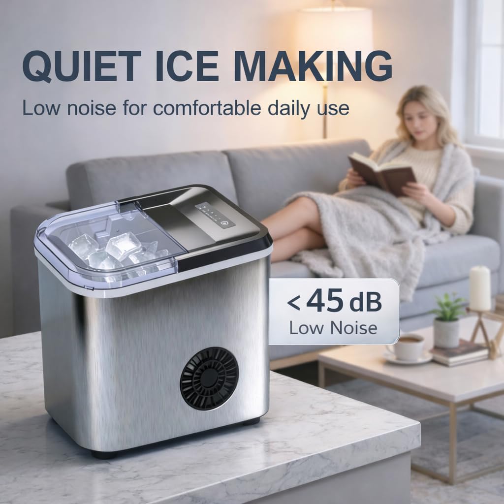 38lbs Per Day Countertop Ice Maker, 9 Ice Cubes in 3.5 Minutes, Self-Cleaning Portable Ice Machine with 2 Bullet Sizes for Kitchen, Camping, RV, and Party