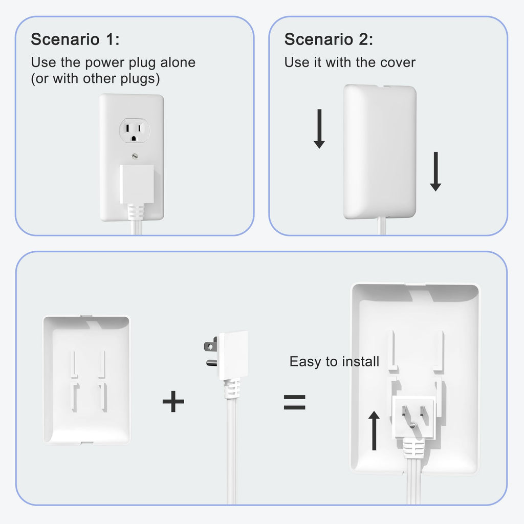 CABOCASA 3FT Flat Plug Extension Cord Power Strip 3 Outlets White Upward