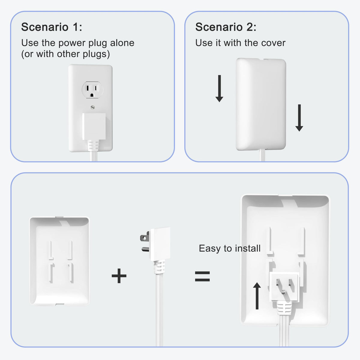 CABOCASA 3FT Flat Plug Extension Cord Power Strip 3 Outlets White Upward