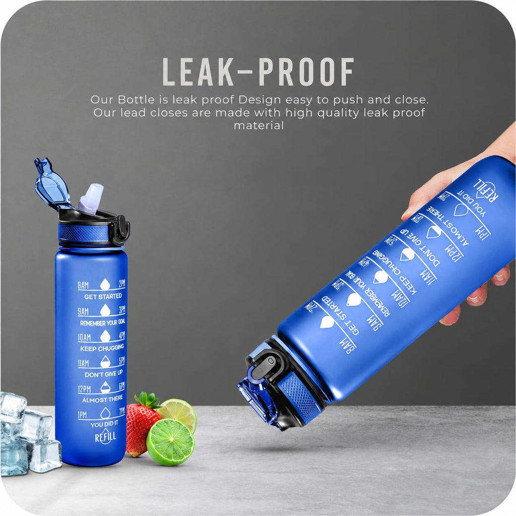 Roe Tenpo Sports Water Bottle with Straw and Time Marking, and 32OZ Capacity - Motivational and Eco-Friendly BPA-Free Bottle for Running, Gym, Yoga, Outdoors, and Camping (Style-1, Black)