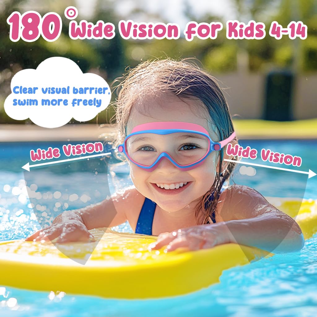 COOLOO Kids Swimming Goggles for Age 4-14, 2 Pack Wide Vision Kids Goggles