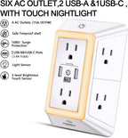 Multi Plug Wall Outlet Night Light, POWRUI 6 Outlet Extender & 3 USB Ports