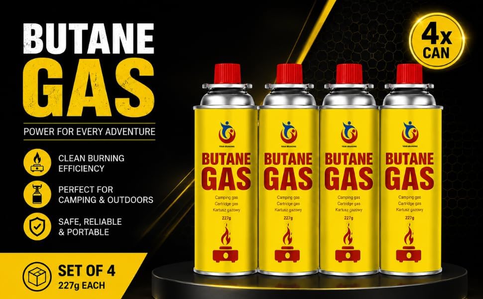OptiProducts Butane Gas Canister 227g – Universal Fuel Cartridge for Camping Stove, BBQ Grill, Heater & Blow Torch – Safe, Lightweight Outdoor Cooking Gas Refill NEW