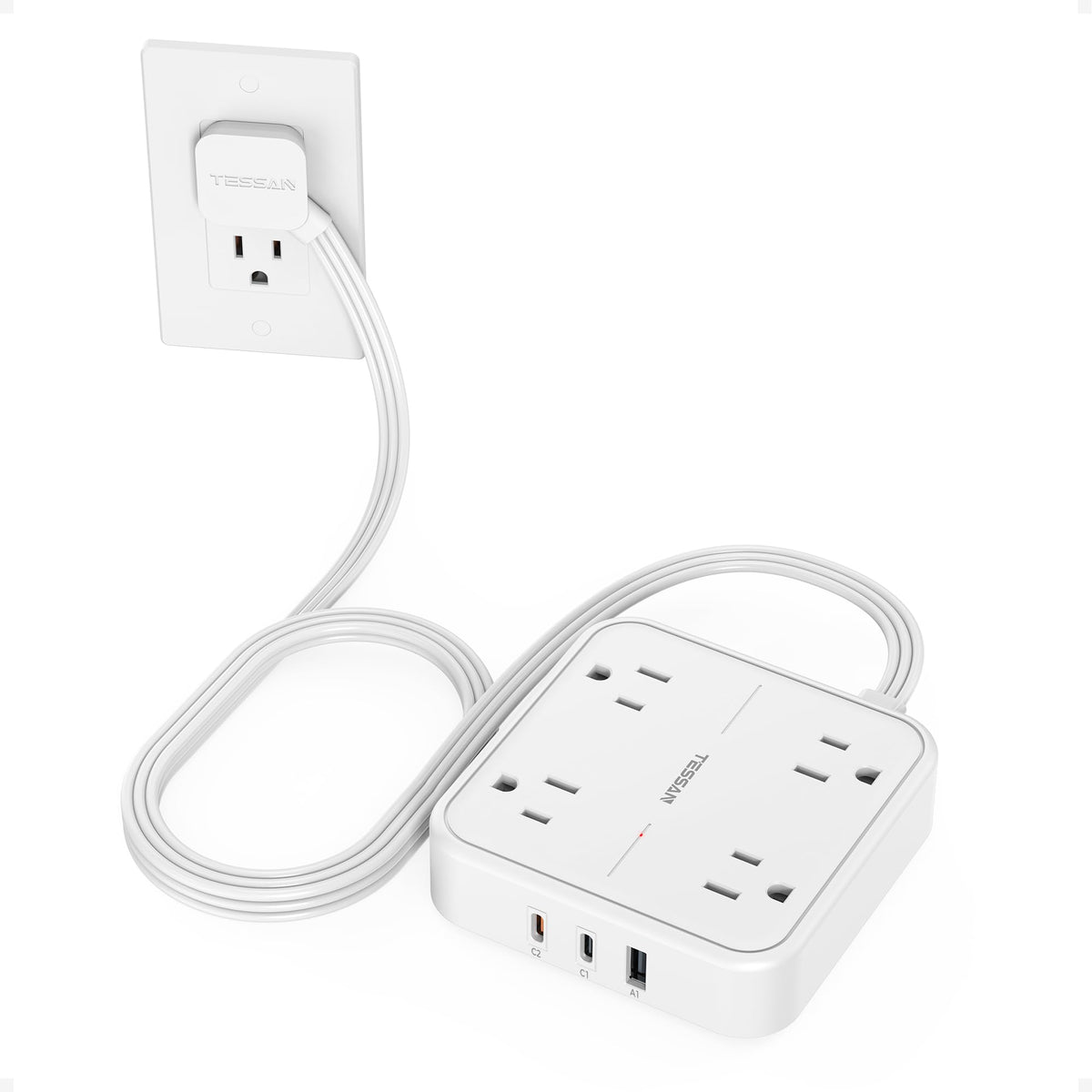 TESSAN PD 20W Surge Protector Extension Cord 5Ft, Flat Plug Power Strip
