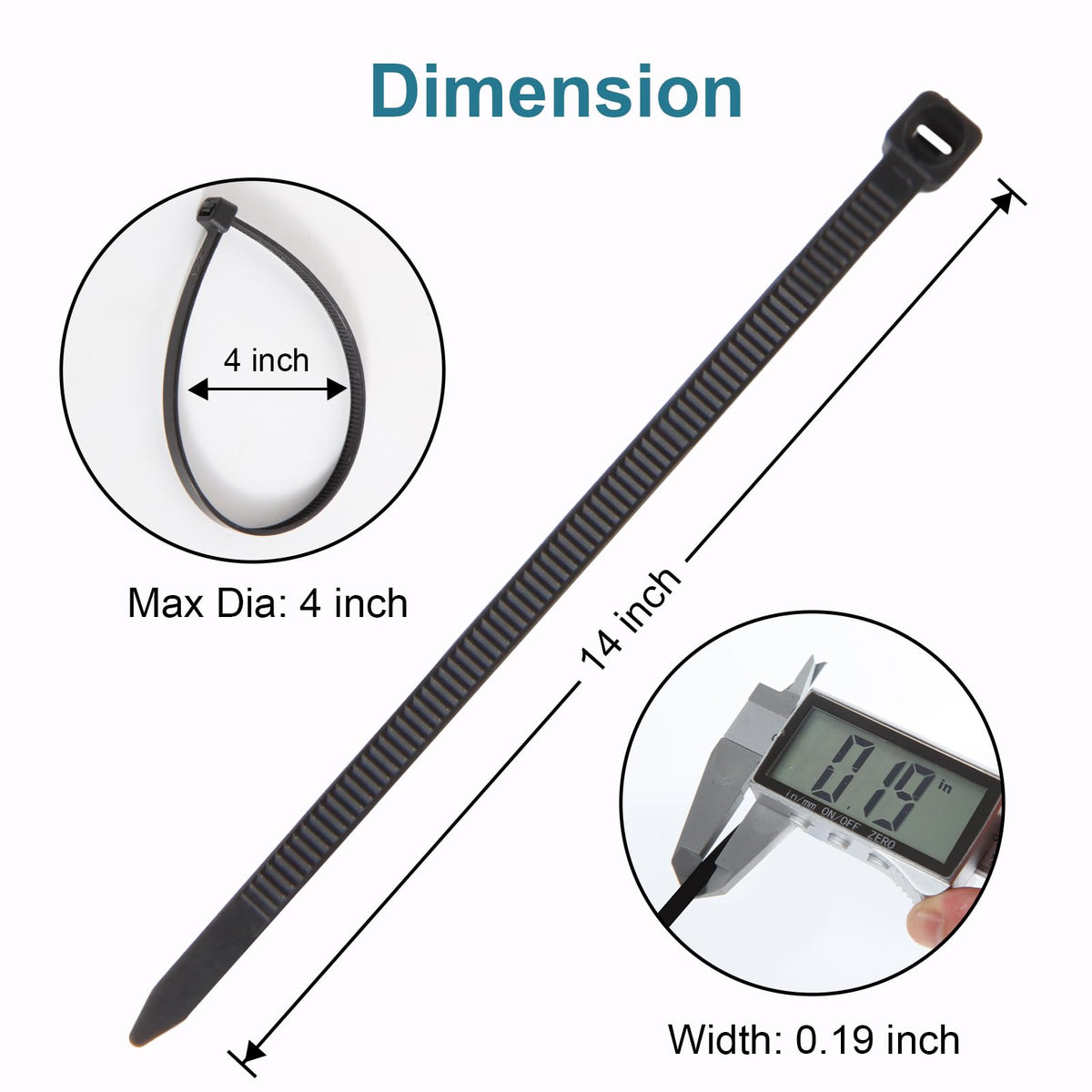 Black Zip Ties Assorted 12+8+6+4 inch, 200 Pack, Cable Ties, UV Resistant Wire Ties for Outdoor Use,Tie Straps, LOCKLOCK
